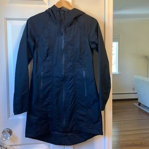 Lululemon black, long length hooded raincoat.
